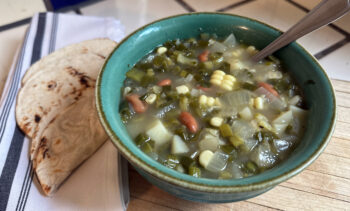 Photo of Spring Onion and Fresh Herb Soup with tortillas