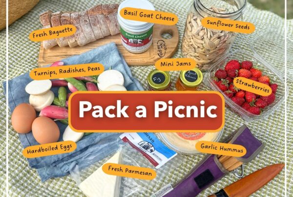 Image: Picnic items sourced from the Downtown Growers’ Market in Albuquerque and enjoyed at the Rio Grande Park.
