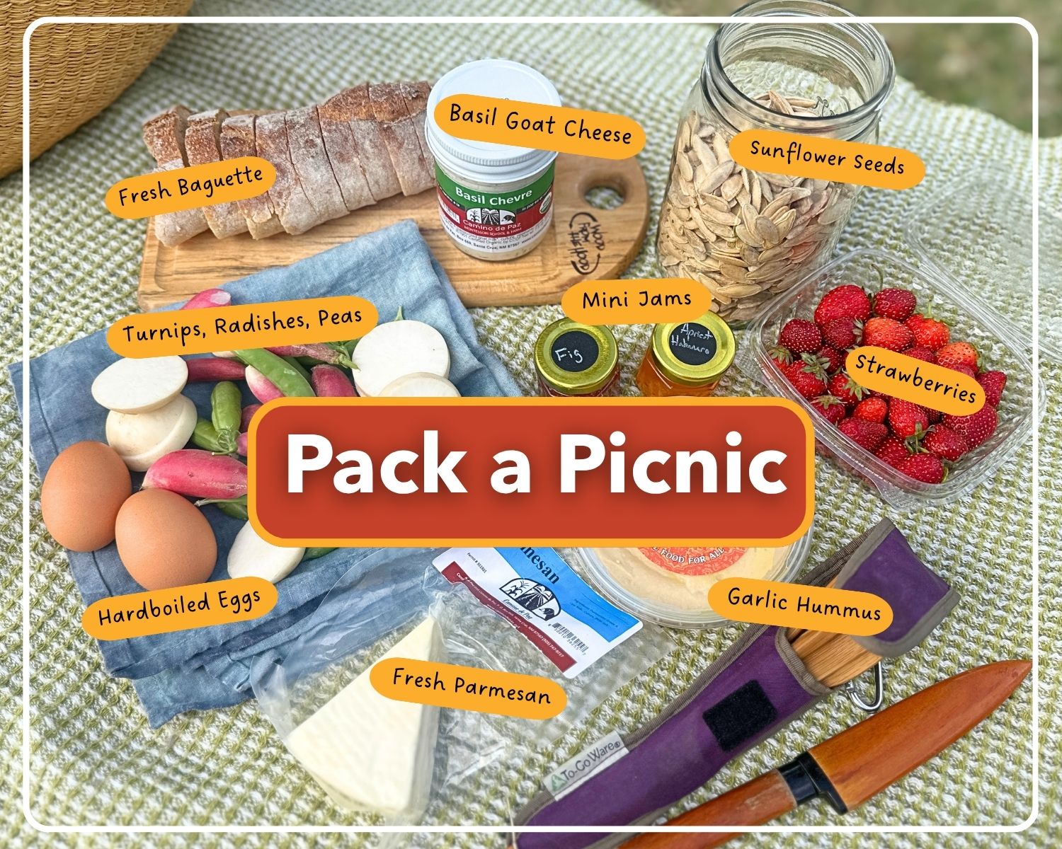 Image: Picnic items sourced from the Downtown Growers’ Market in Albuquerque and enjoyed at the Rio Grande Park.